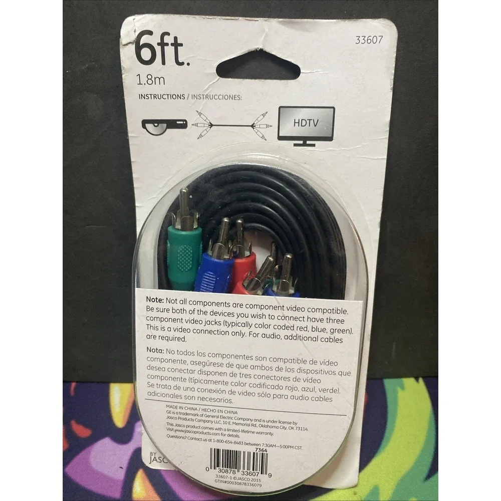 GE 6ft Composite Video Cable - RCA Green Blue Red - New in Box B2